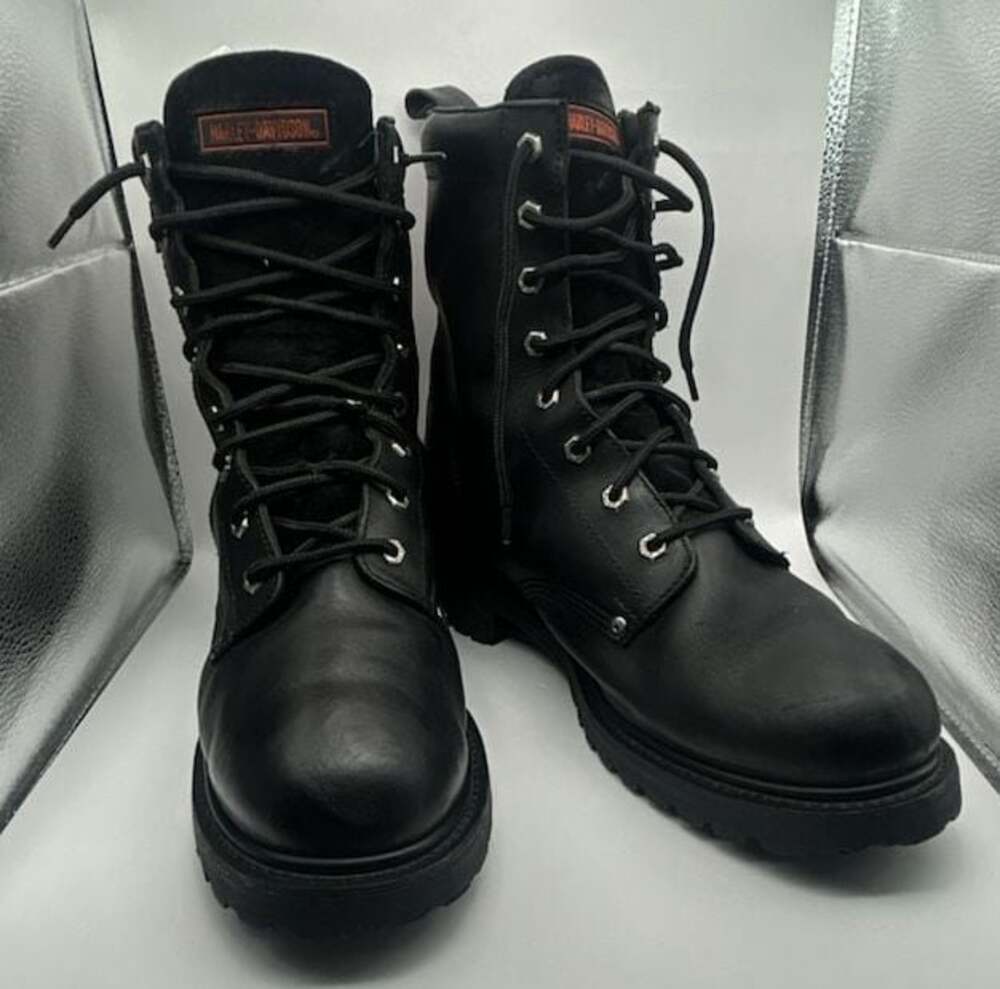 Harley-Davidson Black Leather Motorcycle Logger Boots With Side Zipper Mens12